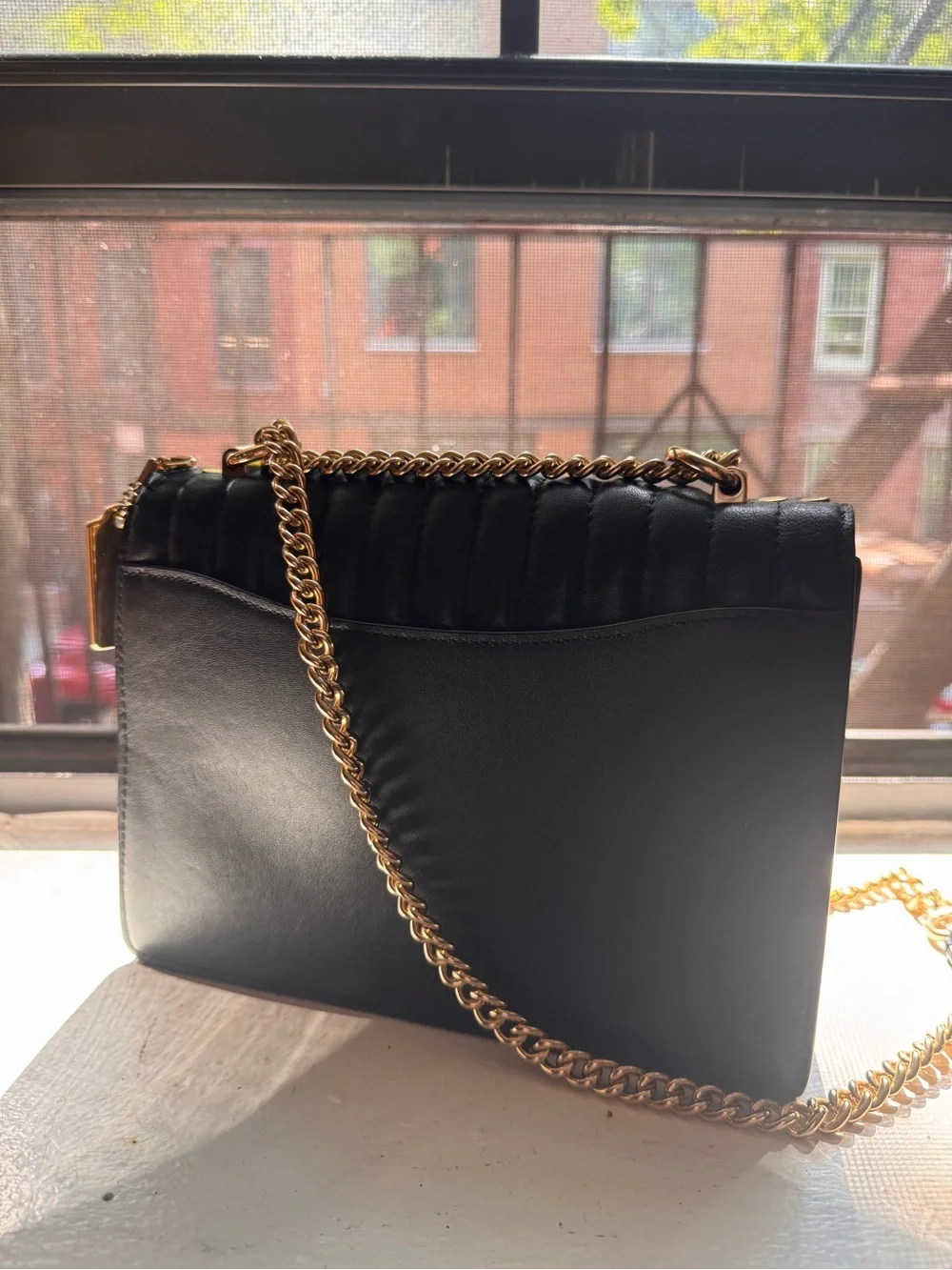 Coach Black Quilted Leather Crossbody with Gold Chain
